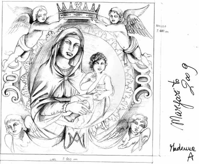 Statue Madonna:  disegno  Madonna con bambino e angeli 1